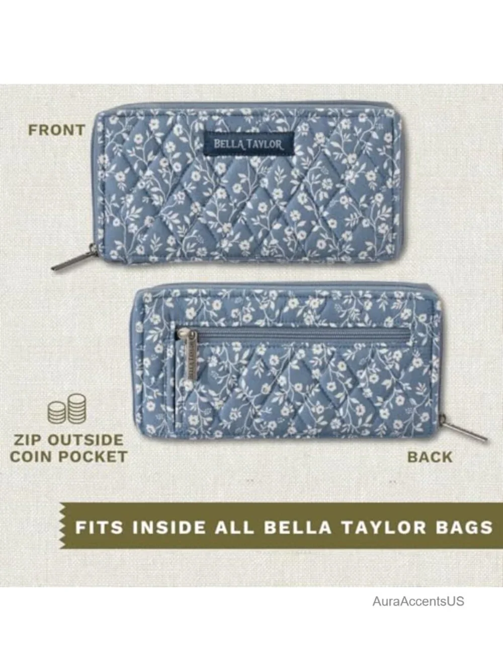 Quilted Cotton Zip Around Card Wallet with RFID Protection